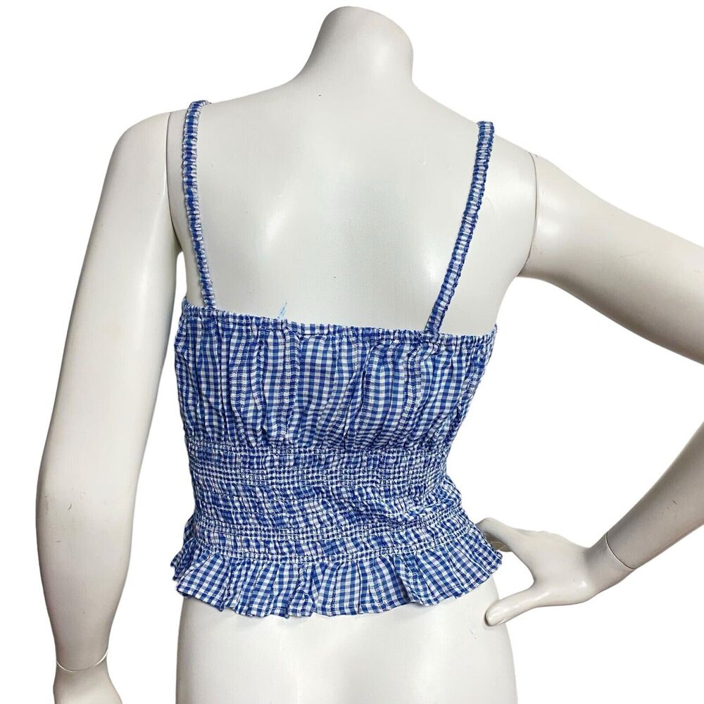 Japna Women's Smocked Ruffle Picnic Plaid Cami Crop Top Blue Size M Y2K Tank - Picture 2 of 5